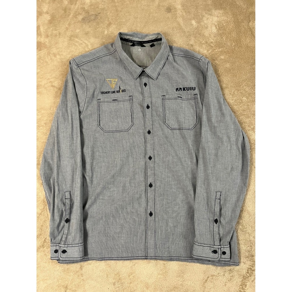 Kuiu Performance Shirt Men Size 2XL Gray Logo Button Up Stretch Long Sleeve EUC
